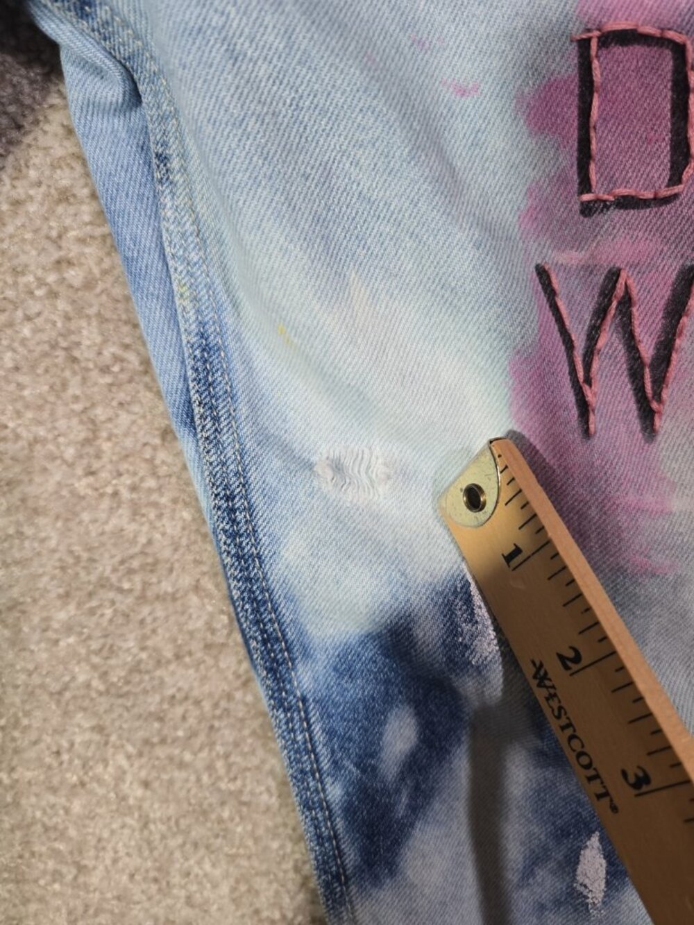 OOAK Upcycled Artwear Oversized Denim Overalls Painted Slow Stitched Boho Whimsy - Picture 8 of 16
